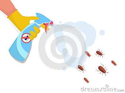 Gloved hand spraying insecticide from a spray bottle Vector Illustration