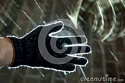 Close up on hands wearing black gloves Stock Photo