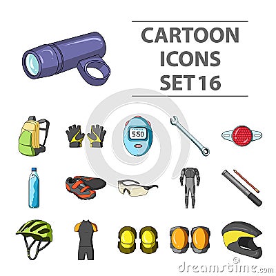 Cyclist outfit set collection icons in cartoon style vector symbol Vector Illustration