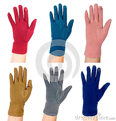 Gloves worn on the girl`s hand Stock Photo