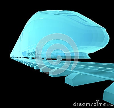 Glow blue high-speed train Cartoon Illustration