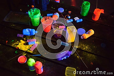 Glow in the dark paint tools Stock Photo