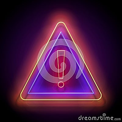 Glow Exclamation Mark in Triangle Border, Attention Warning Sign Vector Illustration