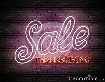 Glow Greeting Card with Thanksgiving Sale Inscription Vector Illustration