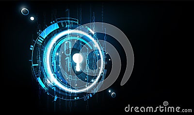 Glow keyhole abstract futuristic technology with digital binary data background Perspective view, Cyber security system lock Vector Illustration