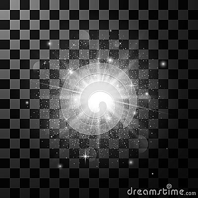 Glow light effect element. Star burst with sparkles on dark transparent background. Vector illustration Vector Illustration