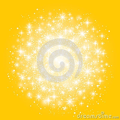 Glow light effect isolated on yellow background. Vector illustration. Christmas flash Concept. Star burst with sparkles Vector Illustration