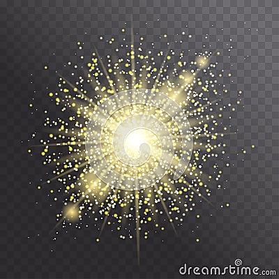 Glow light effect. Star burst with golden sparkles Vector Illustration