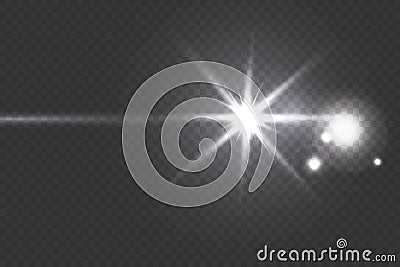 Glow isolated white transparent light effect set, lens flare, explosion, glitter, line, sun flash, spark and stars. Stock Photo