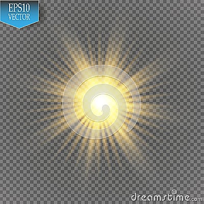 Glow light effect. Starburst with sparkles on transparent background. Vector illustration. Vector Illustration