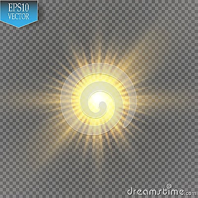 Glow light effect. Starburst with sparkles on transparent background. Vector illustration. Vector Illustration