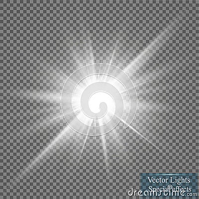 Glow light effect. Starburst with sparkles on transparent background. Vector illustration. Vector Illustration