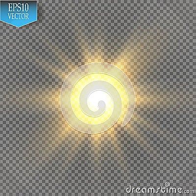 Glow light effect. Starburst with sparkles on transparent background. Vector illustration. Vector Illustration
