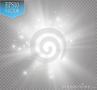 Glow light effect. Starburst with sparkles on transparent background. Vector illustration. Vector Illustration