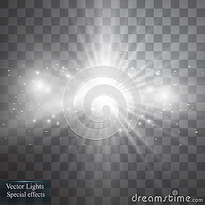 Glow light effect. Starburst with sparkles on transparent background. Vector illustration. Vector Illustration