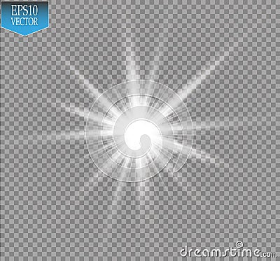 Glow light effect. Starburst with sparkles on transparent background. Vector illustration. Vector Illustration