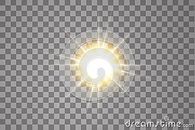 Glow light effect. Starburst with sparkles on transparent background. Vector illustration. Sun Vector Illustration