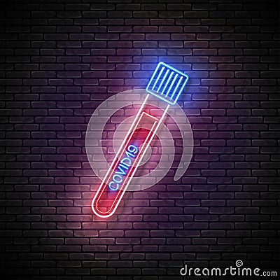Glow Medical Test Tube with Blood Positive on Covid19 Vector Illustration