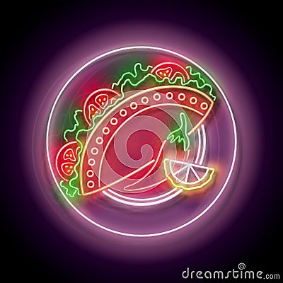 Glow Mexican spicy tacos with tomatos on the plate Vector Illustration