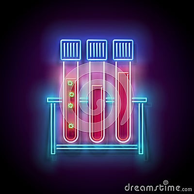 Glow Set of Medical Test Tubes with Infected Blood on Stand Vector Illustration