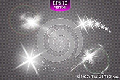 Glow special effect light, flare, star and burst. Isolated spark Vector Illustration