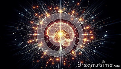 glowing abstract neural network forming radiant interconnected paths symbolizing psychological thought processes Stock Photo