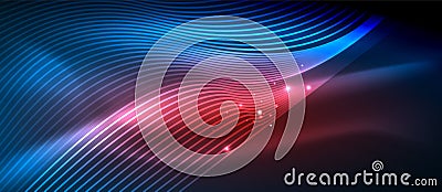 Glowing abstract wave on dark, shiny motion Vector Illustration