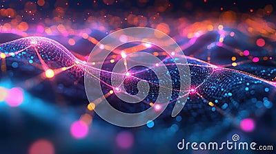 Glowing AI-Powered Neural Network Visualized as an Interconnected Web of Light Concept Stock Photo