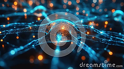 Glowing AI-Powered Neural Network Visualized as an Interconnected Web of Light Concept Stock Photo
