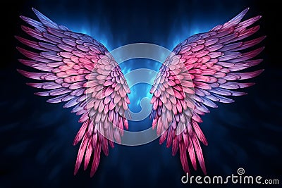 Glowing angel wings. Generative AI Stock Photo