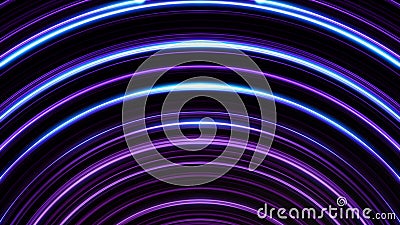 Glowing, arcuate, purple lines lines shimmering endlessly. Seamless, loopable animation of abstract rainbow light Stock Photo