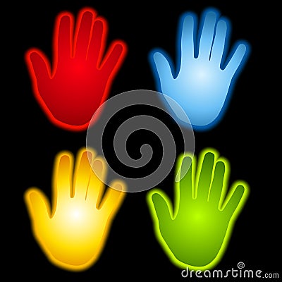 Glowing Aura Hands on Black Cartoon Illustration