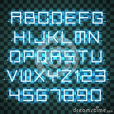 Glowing Azure Neon Alphabet. Vector Illustration