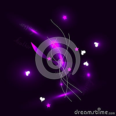 Glowing background with the inscription mom adding hearts and stars . Vector Illustration