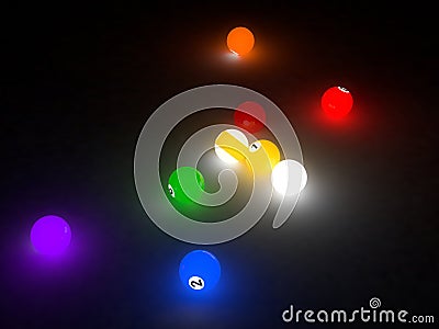 Glowing billiard balls Stock Photo