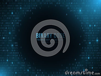 Glowing binary code on a dark blue background. Hi-tech design. World network. Modern technology template. Vector illustration Vector Illustration