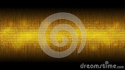 Glowing binary code golden abstract background, glowing cloud of big data, stream of information Vector Illustration