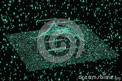 Glowing binary digit with dark background, 3d rendering Cartoon Illustration