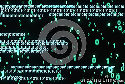 Glowing binary digit with dark background, 3d rendering Cartoon Illustration