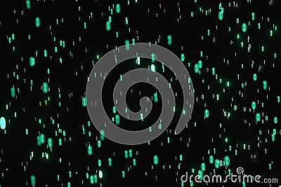 Glowing binary digit with dark background, 3d rendering Cartoon Illustration