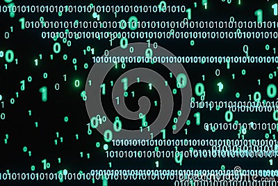 Glowing binary digit with dark background, 3d rendering Cartoon Illustration