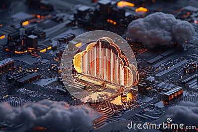 Glowing binary streams transform into structured cloud storage, symbolizing efficient information management, Generated AI Stock Photo