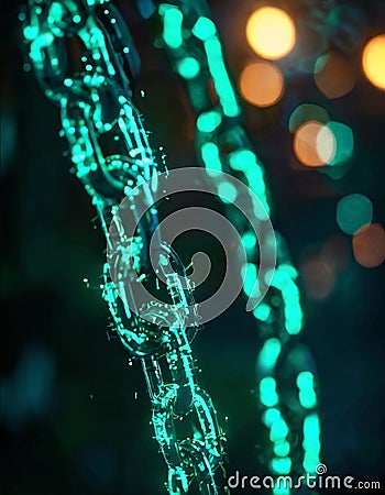 Glowing blockchain links symbolizing digital security Stock Photo