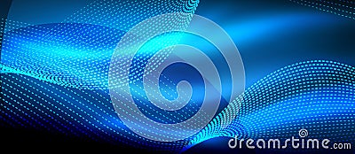 Glowing blue abstract wave on dark, shiny motion, magic space light. Techno abstract background Vector Illustration