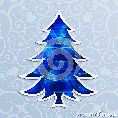 Glowing blue Christmas tree. Design elements for holiday cards. Vector Illustration