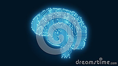 Glowing blue circuitry computer brain illustrating Artificial Intelligence Stock Photo