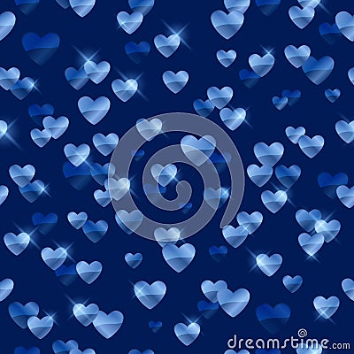 Glowing blue hearts sequins background. Vector Illustration