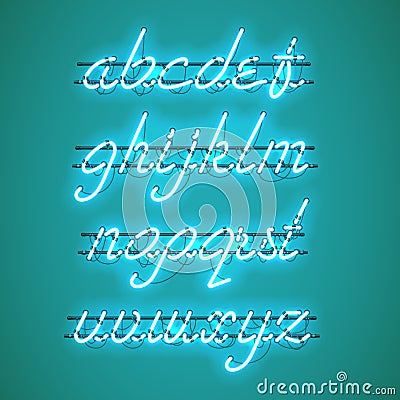 Glowing Blue Neon Lowercase Script Font Vector Illustration