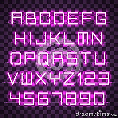 Glowing Blue Purple Alphabet. Vector Illustration