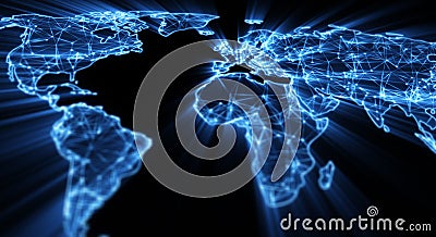 Glowing blue world map shallow DOF Cartoon Illustration